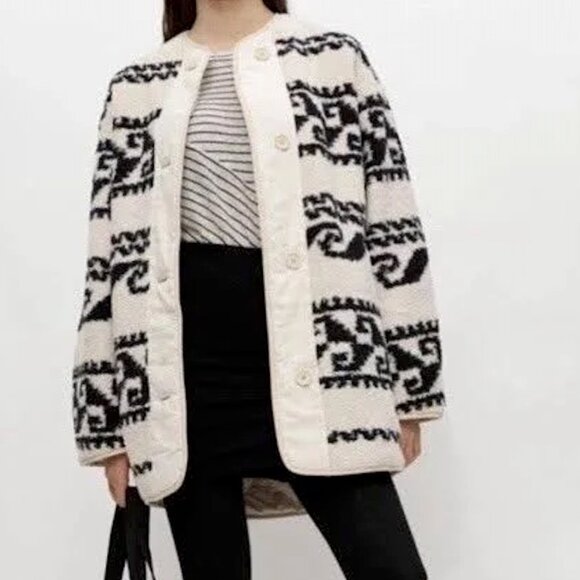 Isabel Marant Etoile Black Himemma Sherpa Tribal Print Reversible Coat Jacket - Picture 8 of 8
